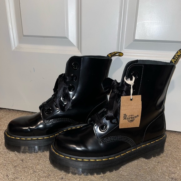 Dr. Martens Shoes - Dr. Martens Black Leather Boots Molly Platform 10L